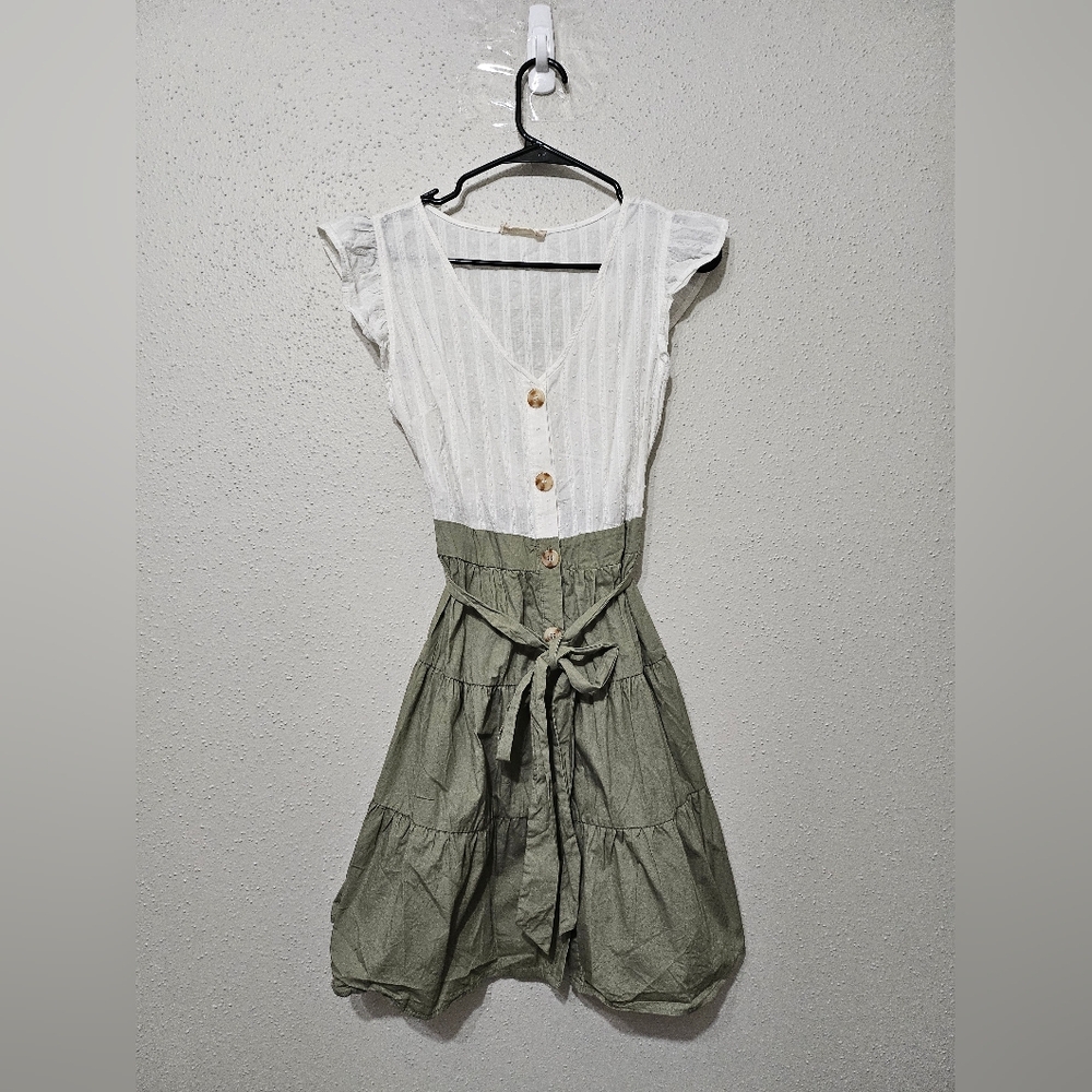 Altar’d State Two-Tone Button Front Mini Dress Size M Cottagecore Ruffle